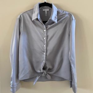 Silver silky collared top